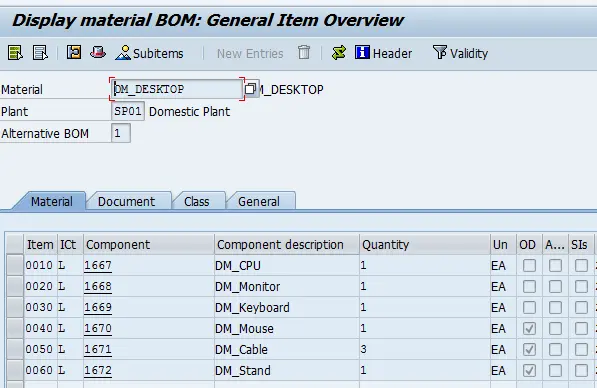 Item Overview in Sales BOM in SAP